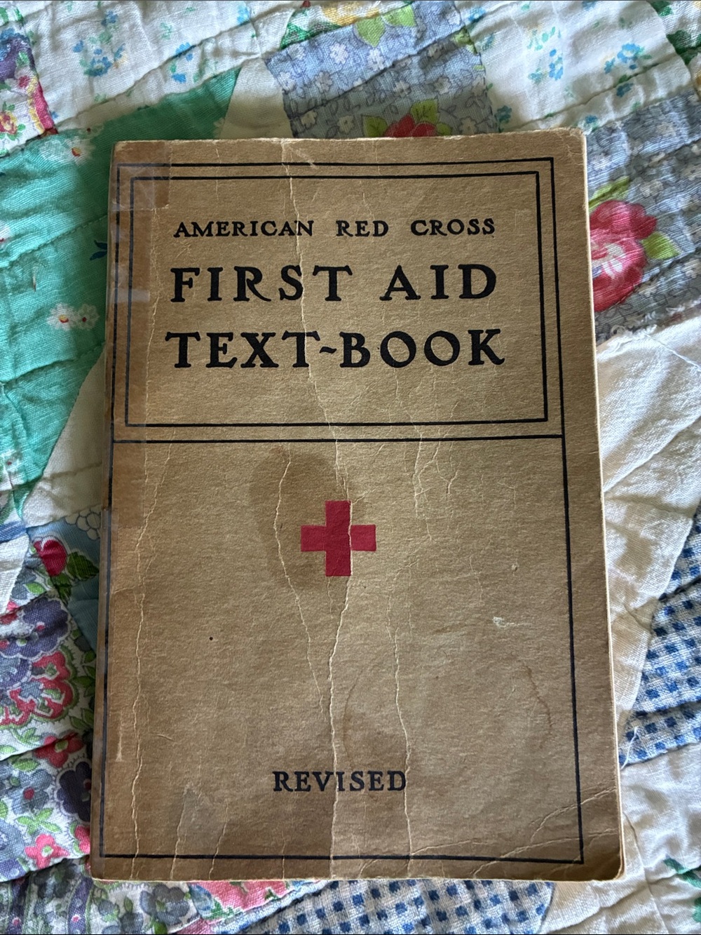 Vintage American Red Cross First Aid Text-Book - Tan Cover with Red Cross